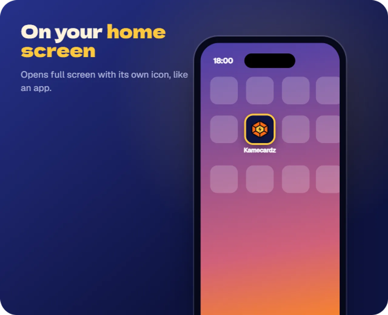 Kamecardz as an app icon on a phone's home screen